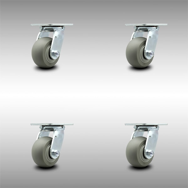 4 Inch SS Thermoplastic Rubber Wheel Swivel Caster Set with Roller Bearings SCC